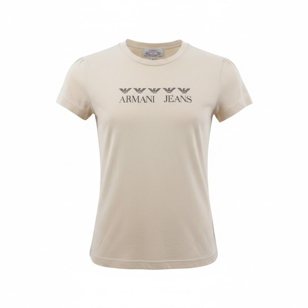 Armani Jeans Vintage Made Italy Eagle Logo Tee Women‎ S Cream Ivory Cotton 90s